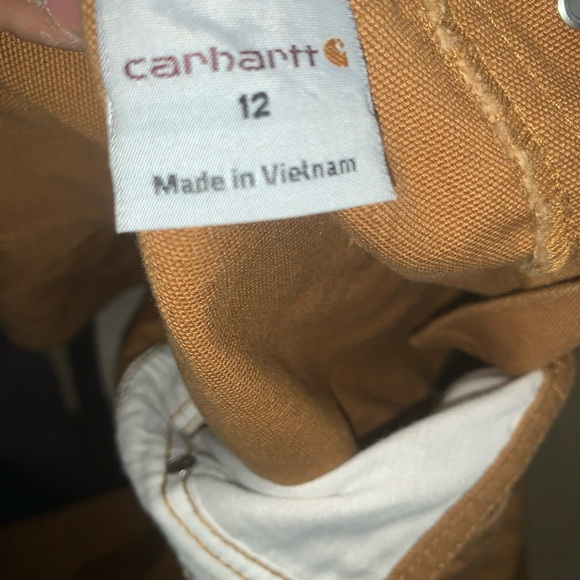 Carhartt Bib Overalls Duck Canvas Double Knee Youth Sz 12 Brown Workwear - Picture 4 of 8